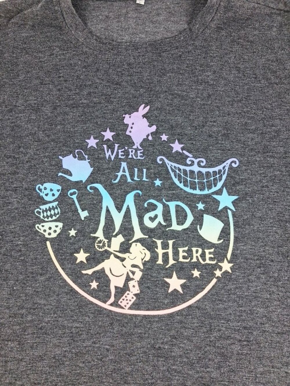 Alice in Wonderland Were All Mad Here Graphic T-Shirt Heather Gray Large - Picture 3 of 10